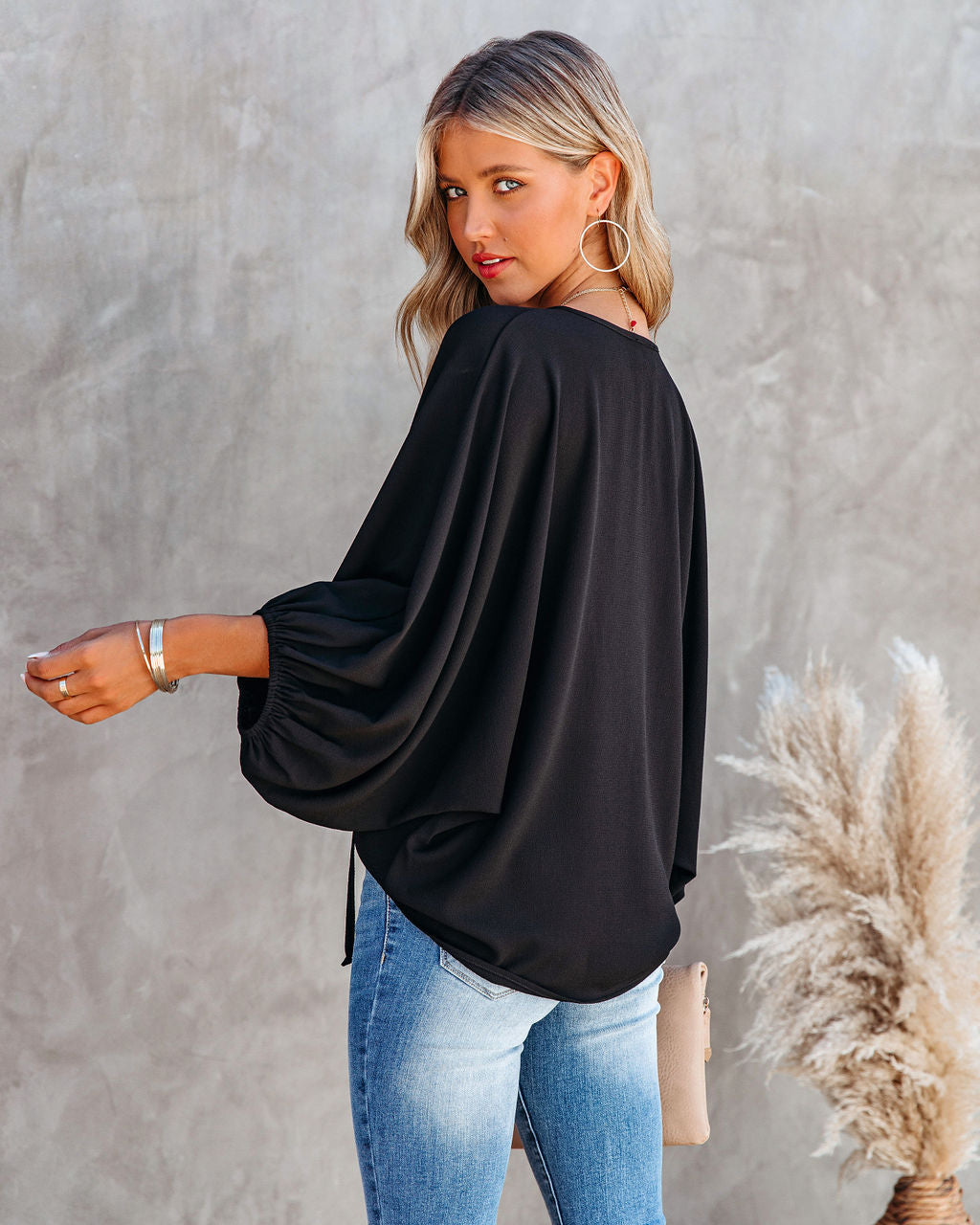 Shary Split Neck Blouse - Black