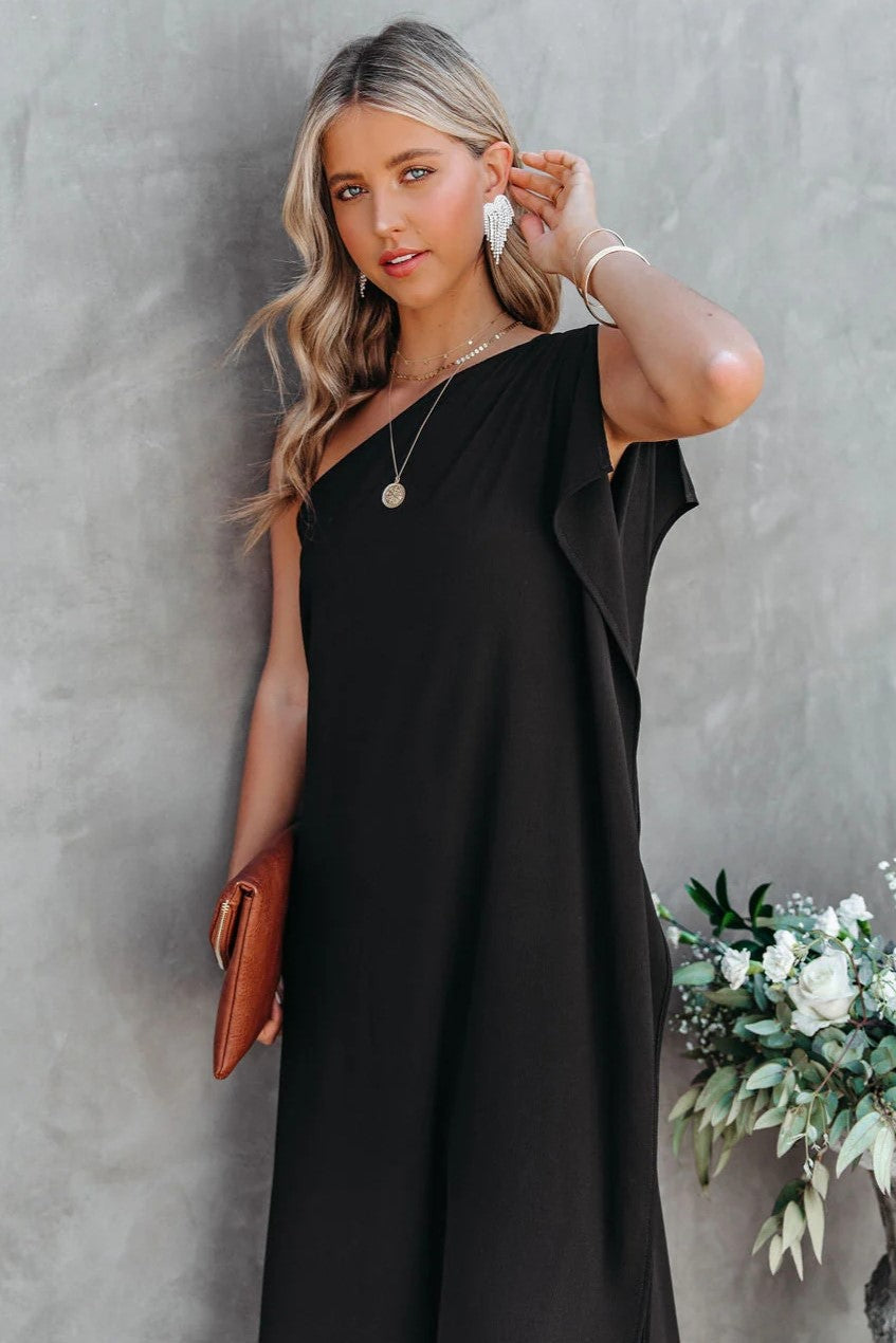 Strike A Pose One Shoulder Statement Maxi Dress - Black