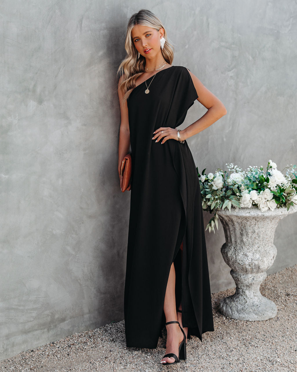 Strike A Pose One Shoulder Statement Maxi Dress - Black