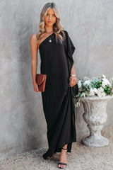 Strike A Pose One Shoulder Statement Maxi Dress - Black