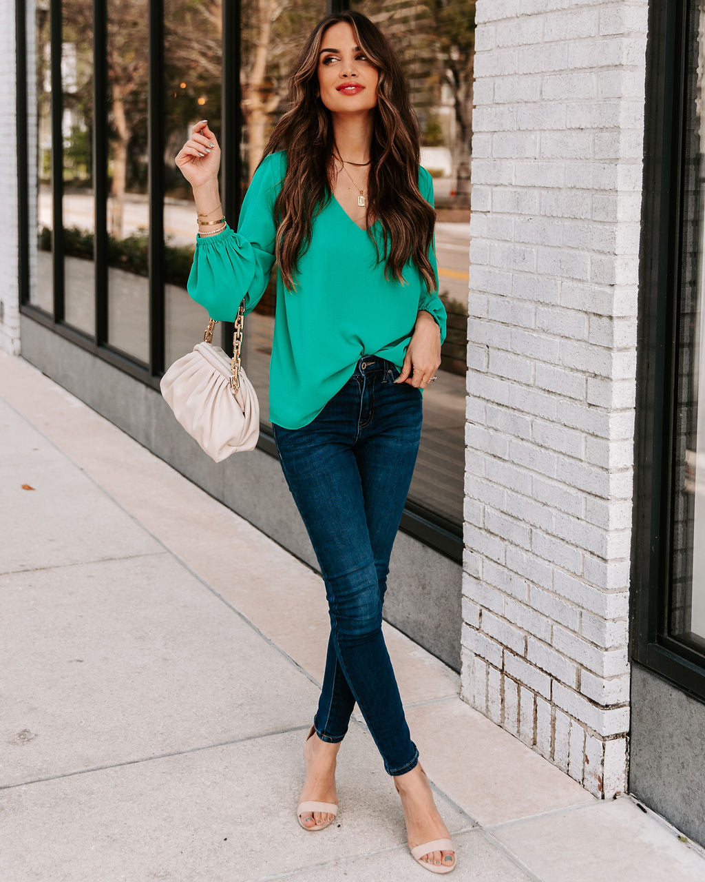 Work Life Balance V-Neck Blouse - Jade