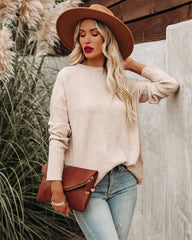 Oatmeal Ribbed Knit Sleeves Sweater