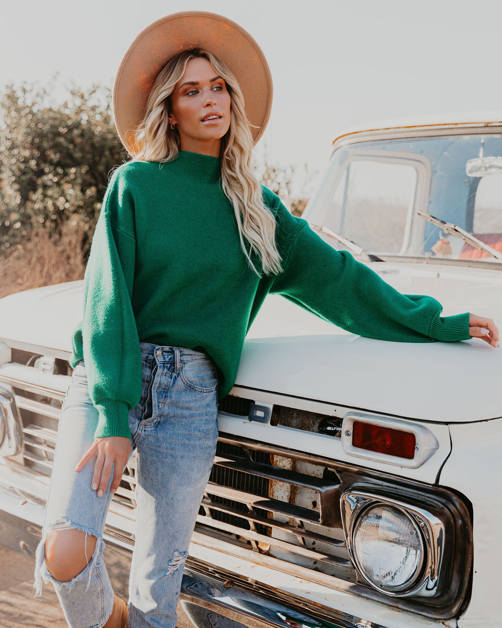 Amsterdam Mock Neck Sweater - Kelly Green