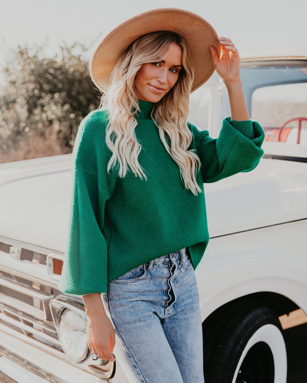 Amsterdam Mock Neck Sweater - Kelly Green