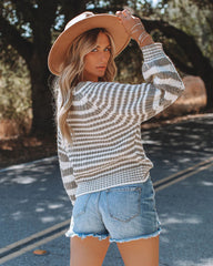 Grey Striped Print Knit Cardigan