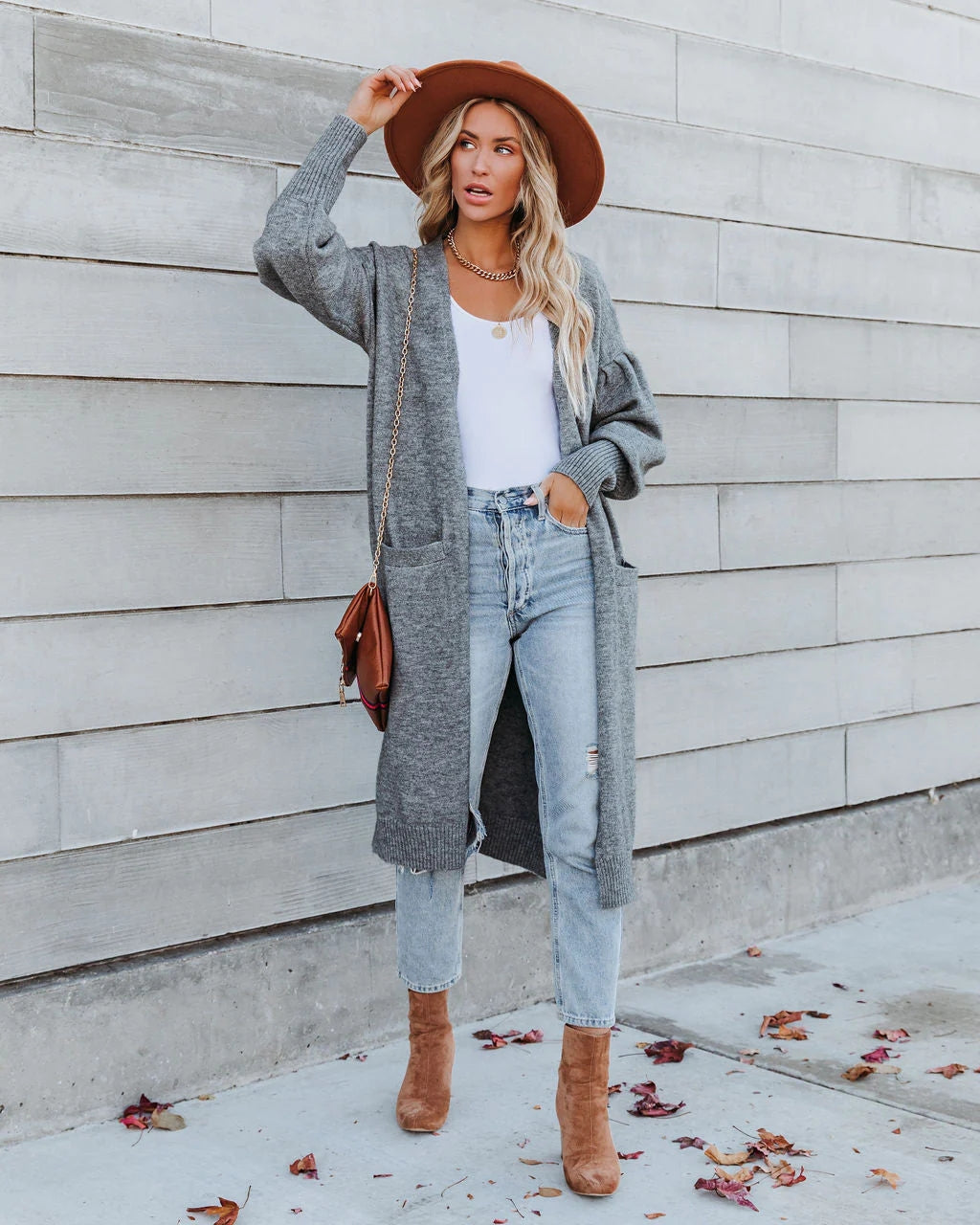 Heather Grey Knit Long Cardigan