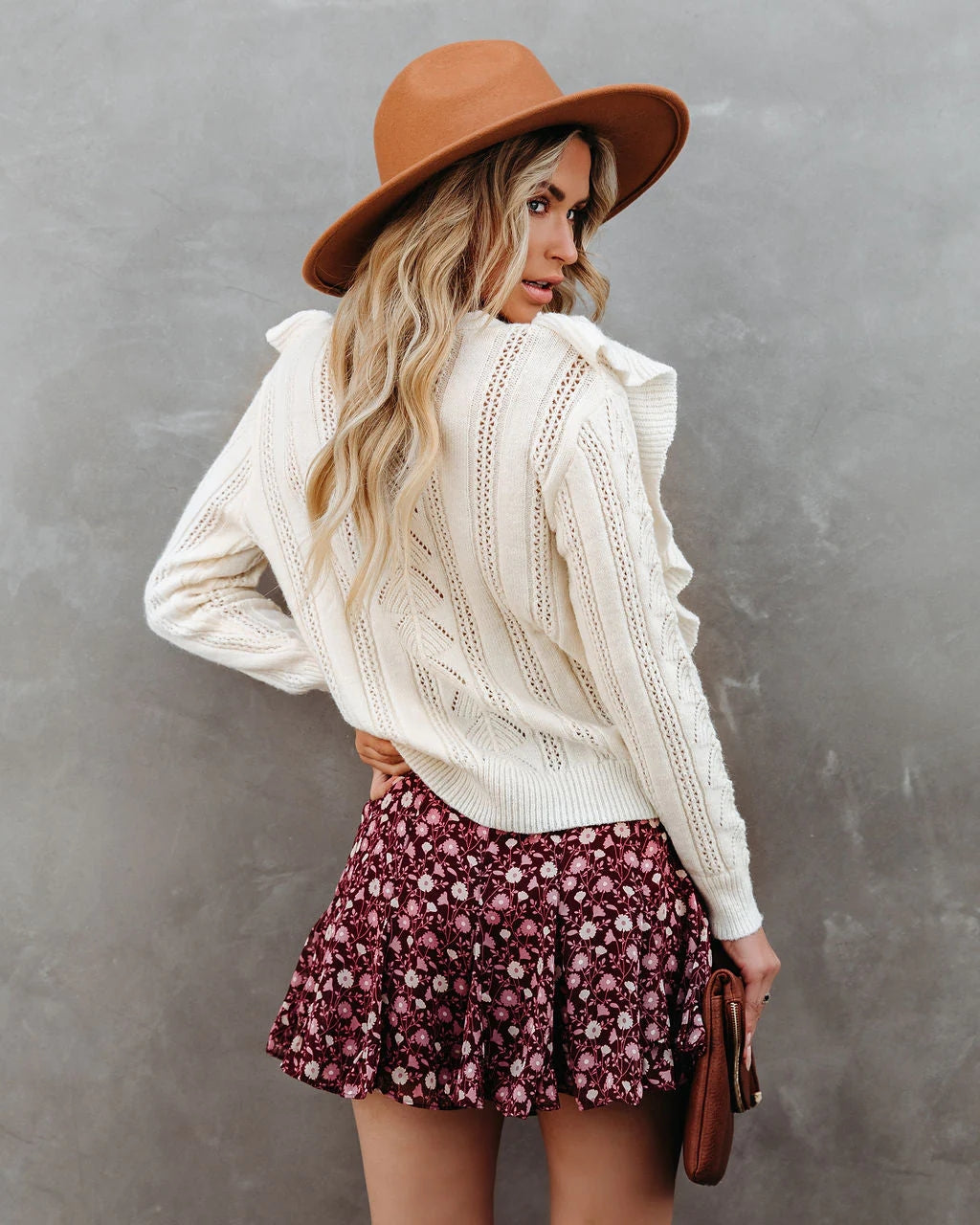 Cream Crochet Knit Ruffled Cardigan