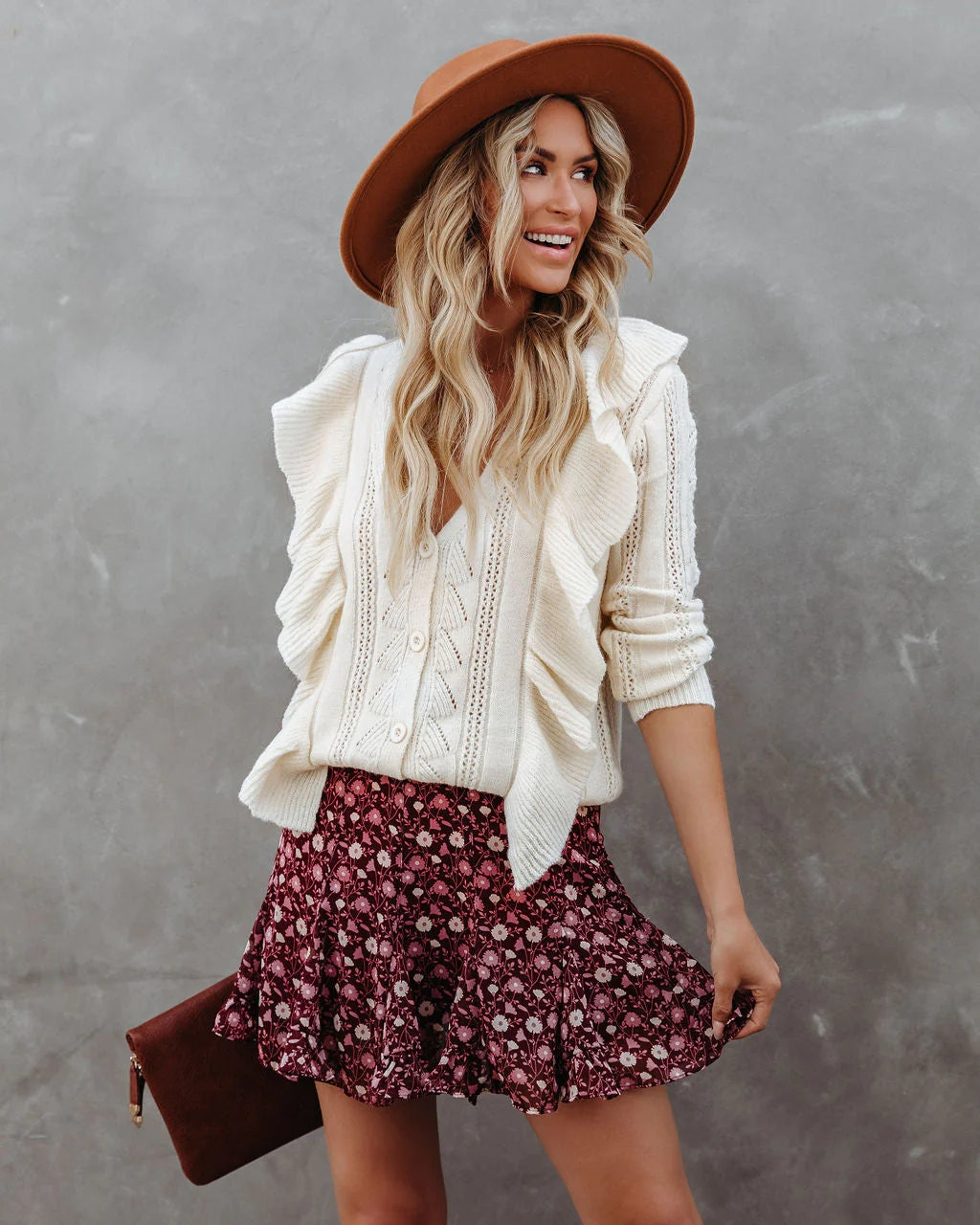 Cream Crochet Knit Ruffled Cardigan