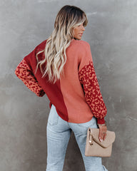 Change Of Heart Two-Tone Knit Leopard Sweater - Terracotta/ Peach - FINAL SALE