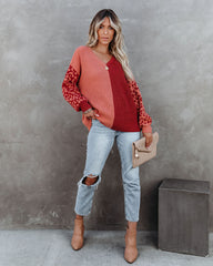 Change Of Heart Two-Tone Knit Leopard Sweater - Terracotta/ Peach - FINAL SALE