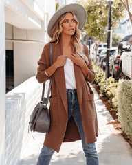 Brown Open Front Cardigan