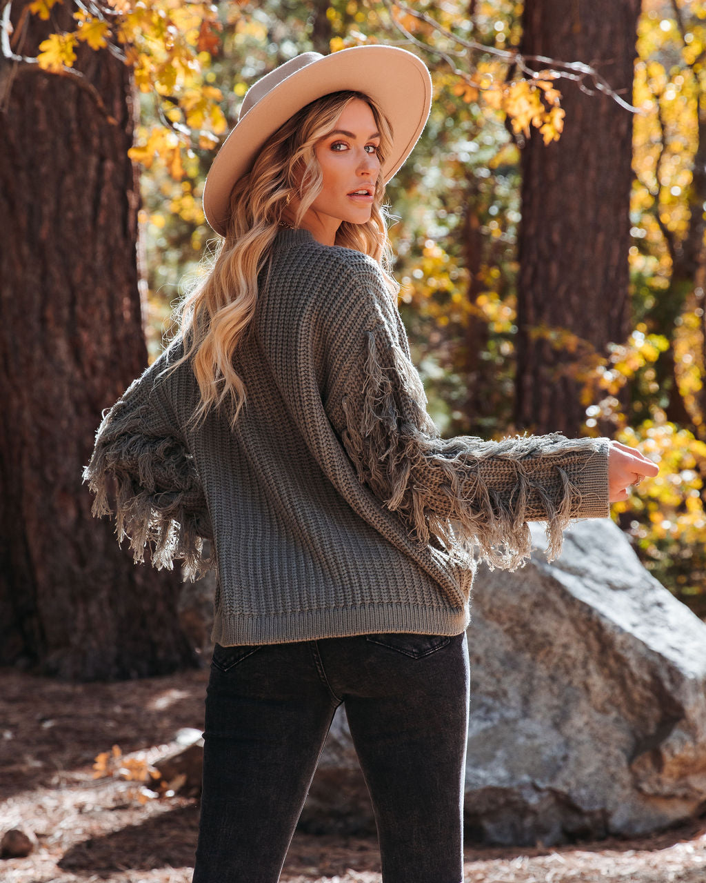 Coronado Fringe Sleeve Knit Sweater - Olive - FINAL SALE