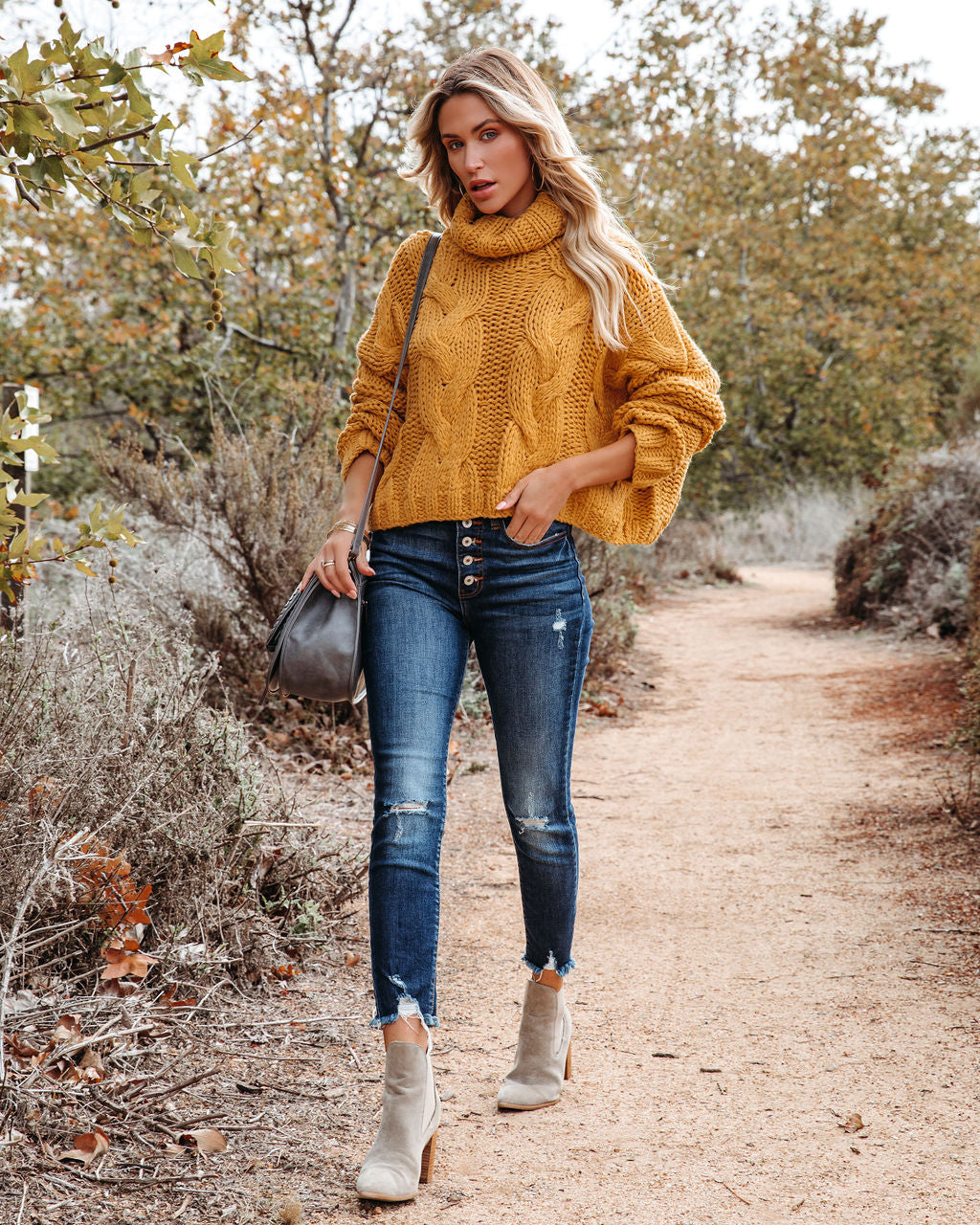 Cuddle Weather Cable Knit Handmade Turtleneck - Mustard - FINAL SALE