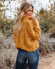 Cuddle Weather Cable Knit Handmade Turtleneck - Mustard - FINAL SALE