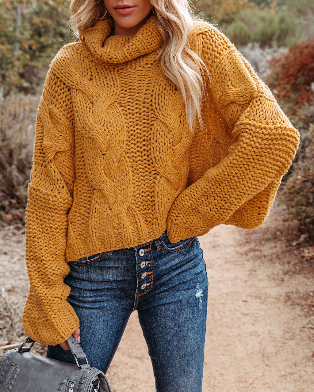 Cuddle Weather Cable Knit Handmade Turtleneck - Mustard - FINAL SALE