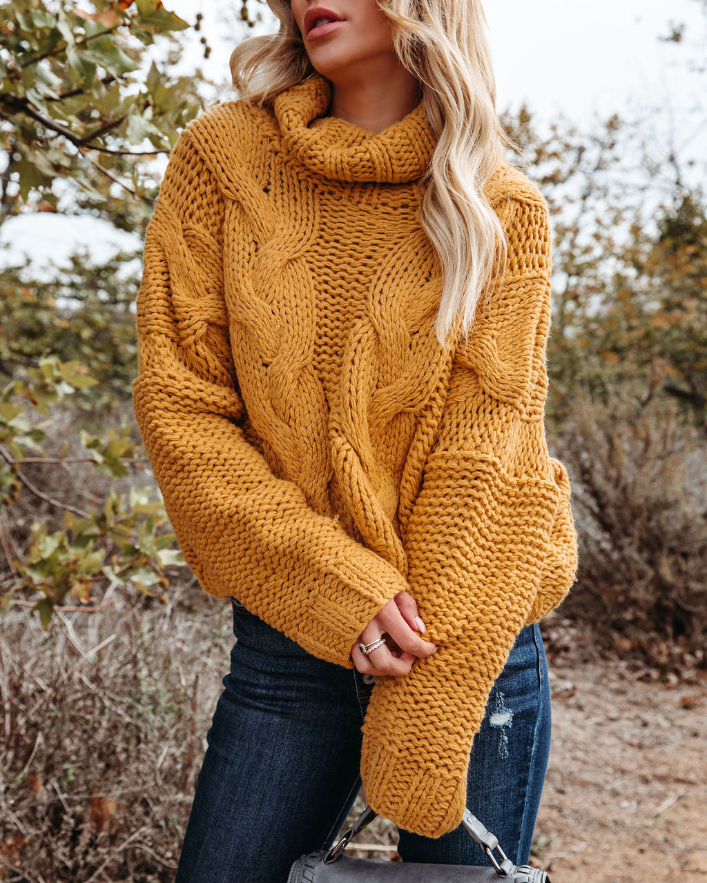 Cuddle Weather Cable Knit Handmade Turtleneck - Mustard - FINAL SALE