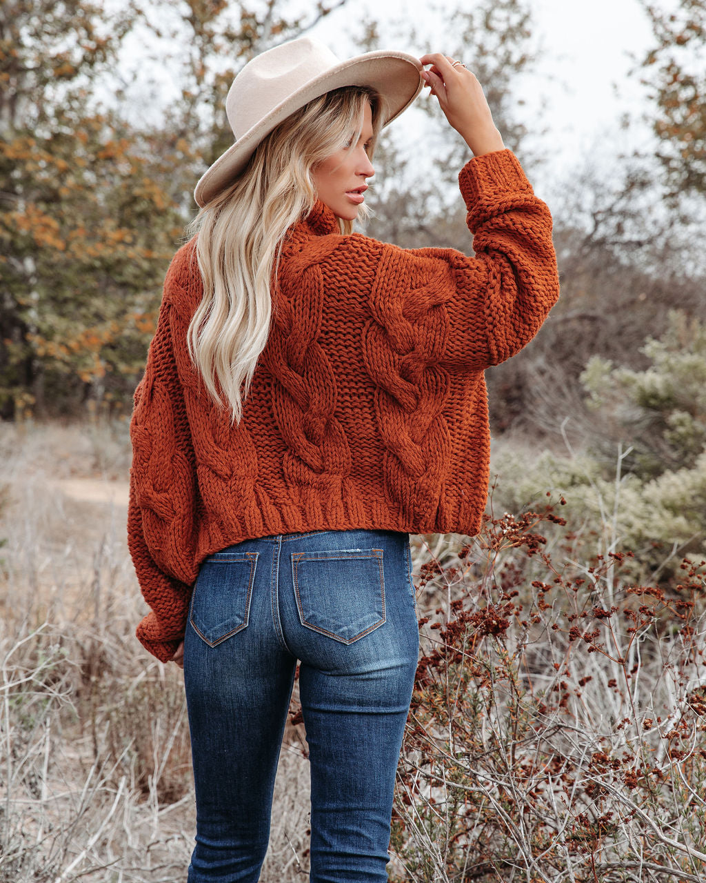 Cuddle Weather Cable Knit Handmade Turtleneck - Rust - FINAL SALE