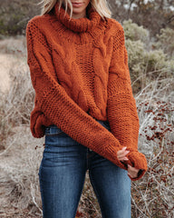 Cuddle Weather Cable Knit Handmade Turtleneck - Rust - FINAL SALE