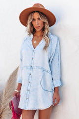 Gabby Cotton Pocketed Chambray Button Down Tunic