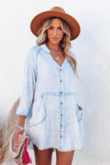 Gabby Cotton Pocketed Chambray Button Down Tunic