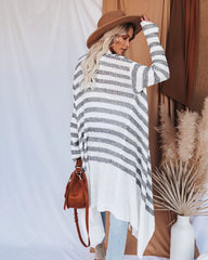 White Striped Batwing Open Front Cardigan