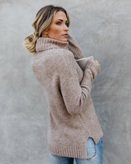 Khaki Turtleneck Knit Sweater