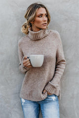 Khaki Turtleneck Knit Sweater