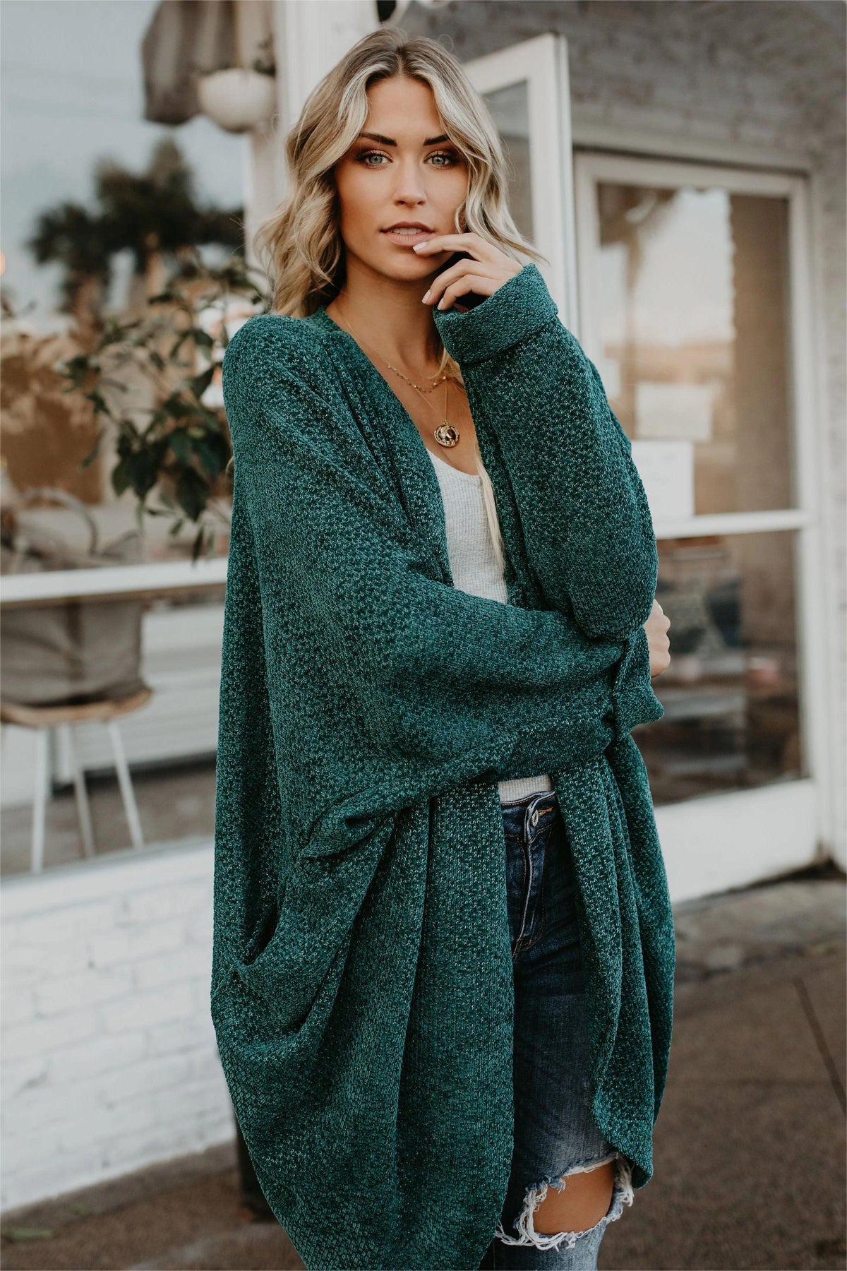 Pine Tree Batwing Open Front Cardigan