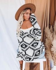 White Geo Print Knit Sweater