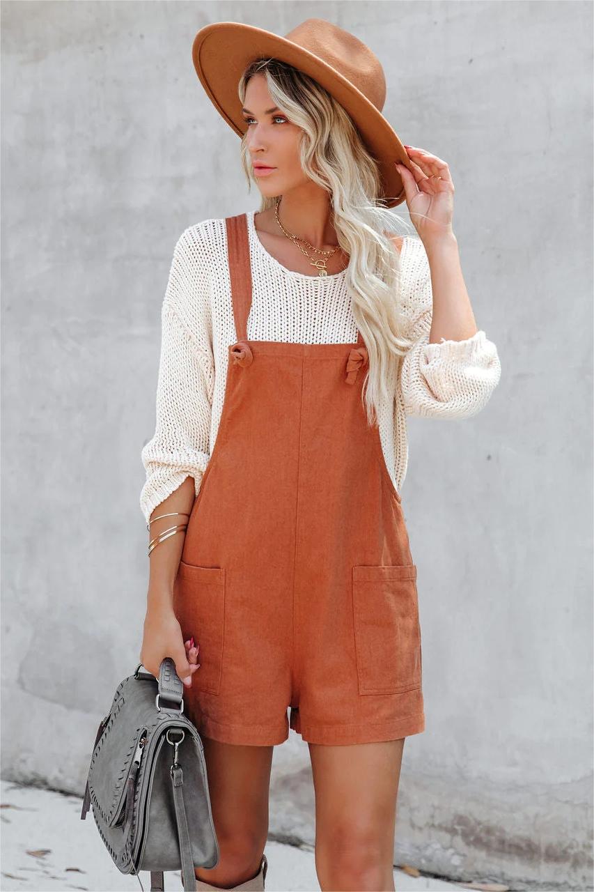 Northwest Cotton Linen Pocketed Romper - Rust