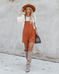 Northwest Cotton Linen Pocketed Romper - Rust