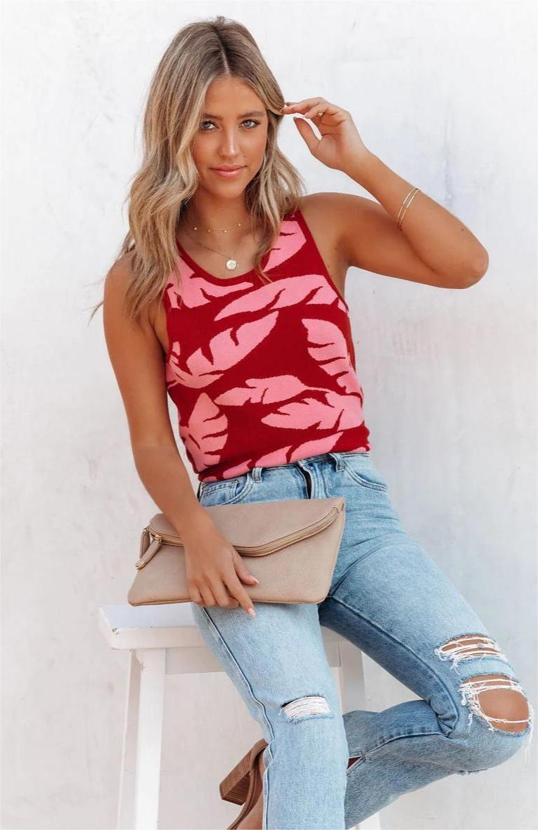 Palmetto Crop Knit Tank - Rust