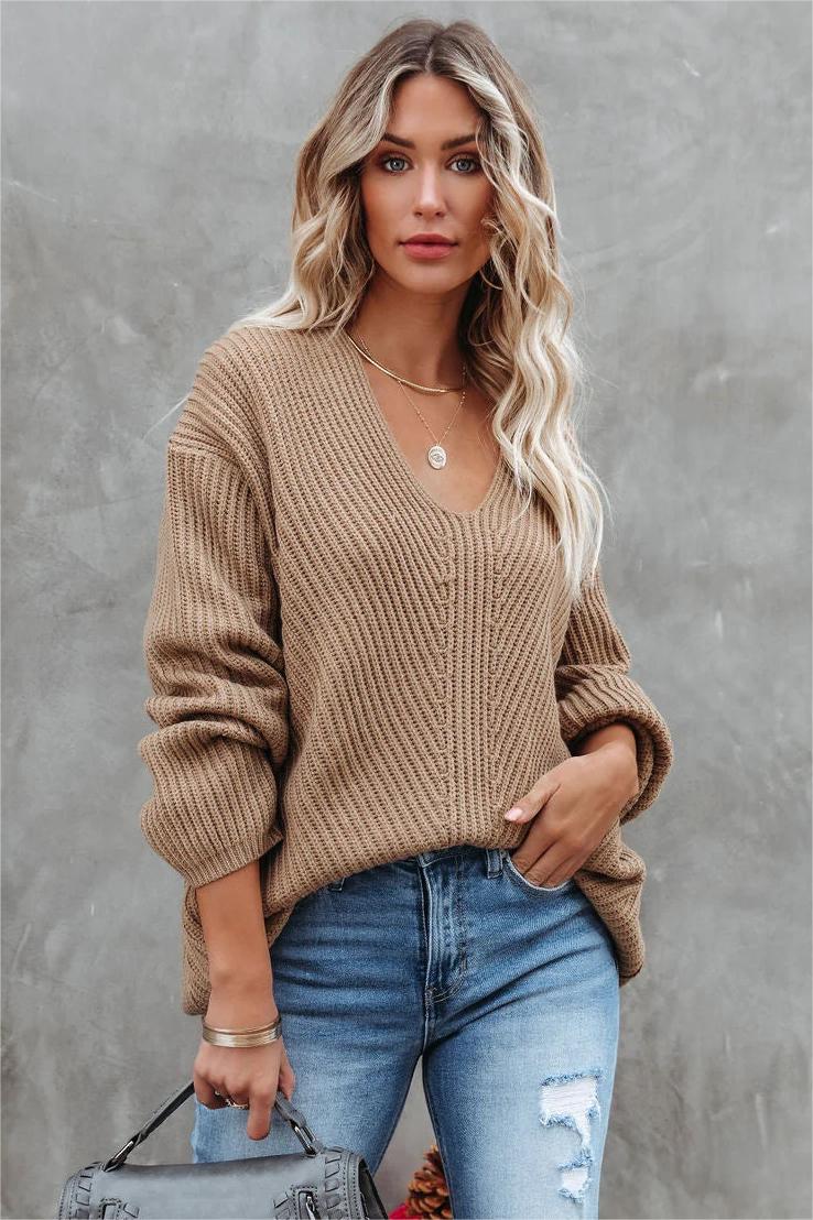 Camel Ribbed Knit Sweater