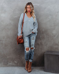 Repeat After Me Knit Sweater - Heather Grey