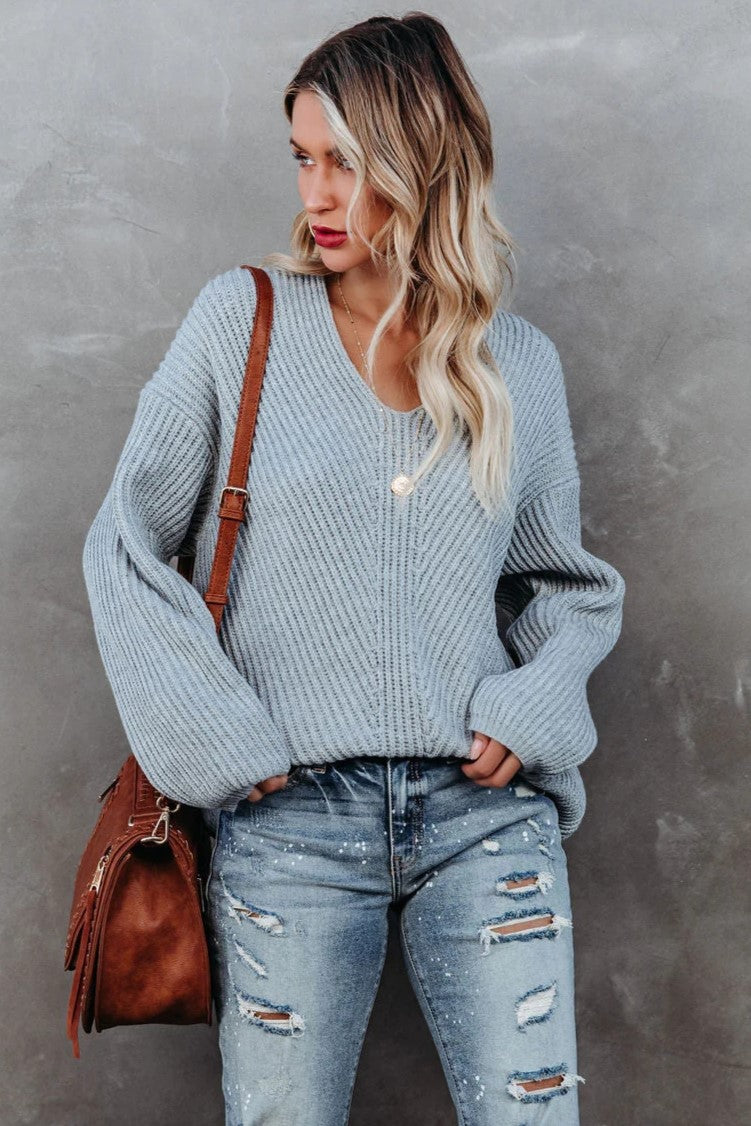 Repeat After Me Knit Sweater - Heather Grey