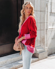 Red Contrast Edge Knit Cardigan