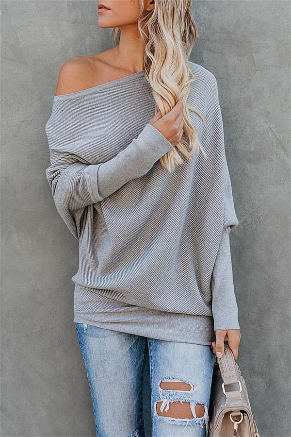 Solid Drop Shoulder Ribbed Knit Sweater