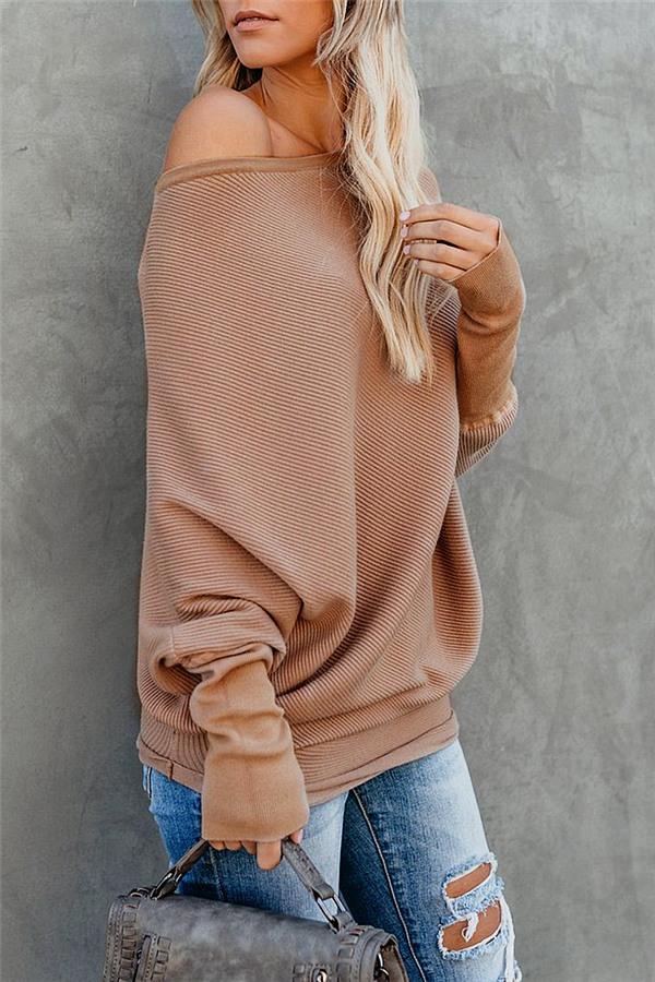 Solid Drop Shoulder Ribbed Knit Sweater