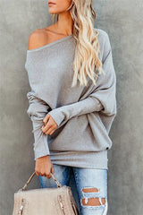 Solid Drop Shoulder Ribbed Knit Sweater