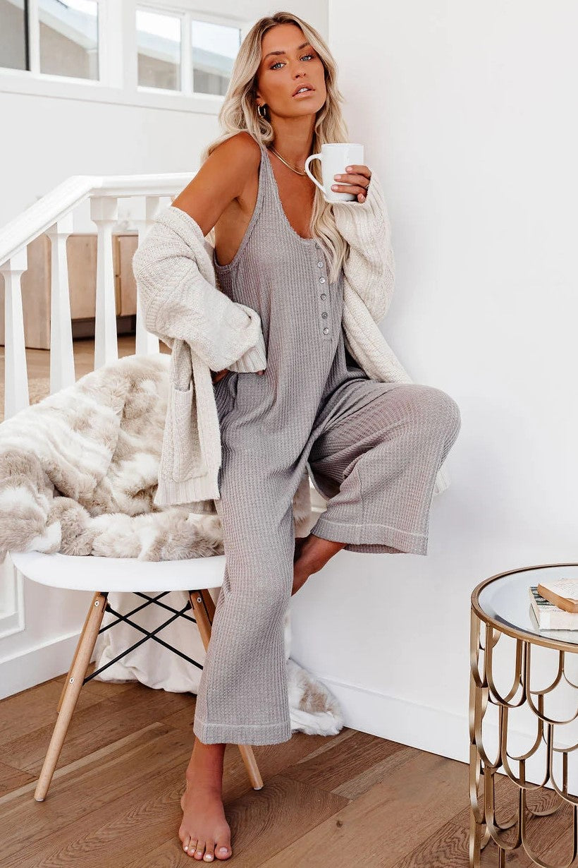 Spring Ahead, Fall Back Pocketed Thermal Jumpsuit - Portabella - FINAL SALE