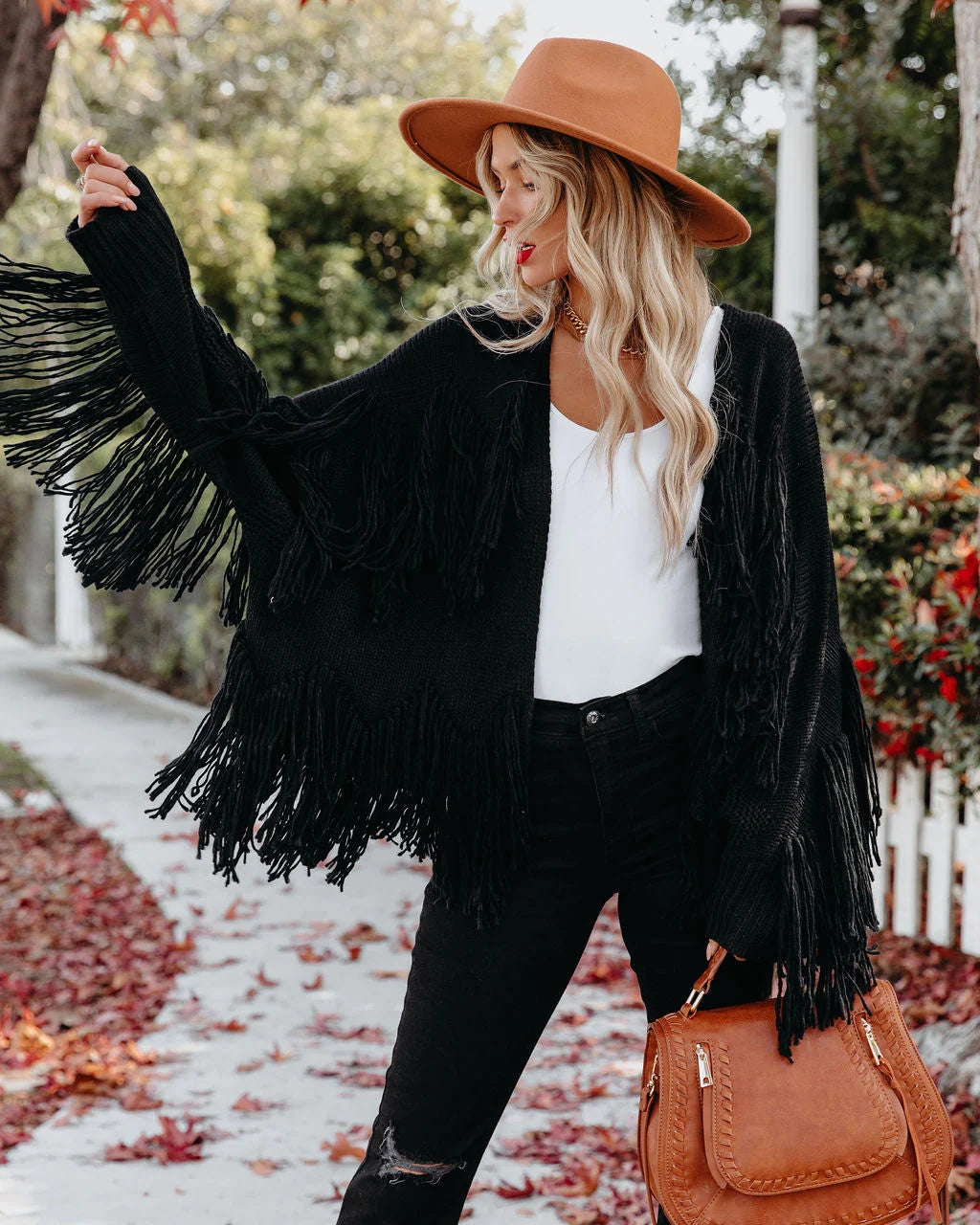 Black Tassle Open Front Cardigan