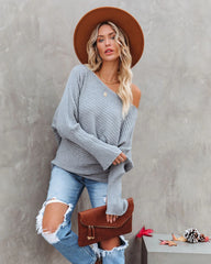 Heather Grey Ribbed Knit Sweater