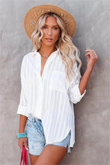 White Union Textured Button Down Top