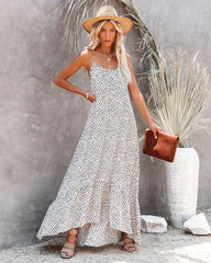 Walk On By Printed High Low Ruffle Maxi Dress