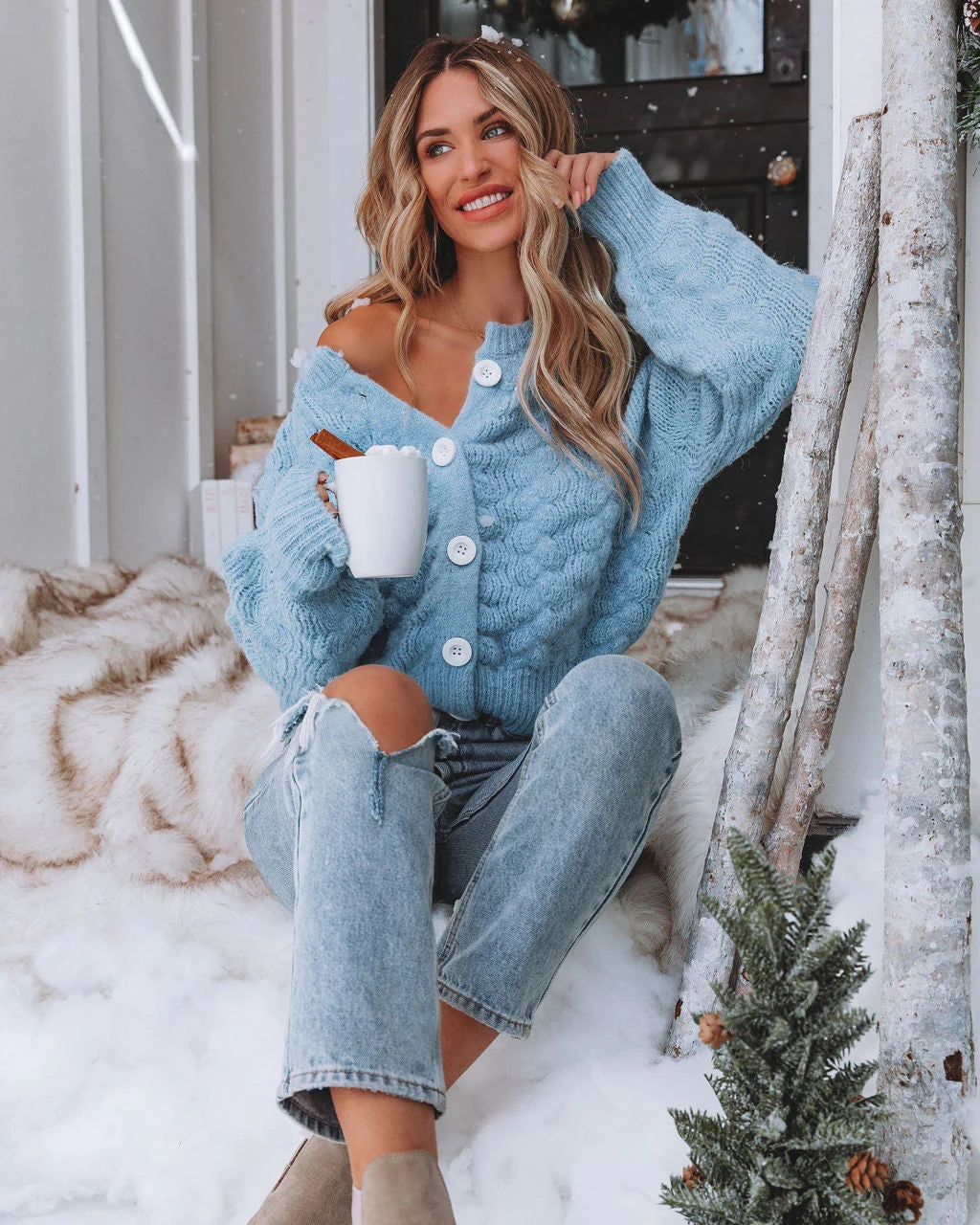 Baby Blue Knit Buttoned Cardigan