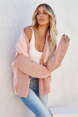 Light Pink Ribed Knit Cardigan