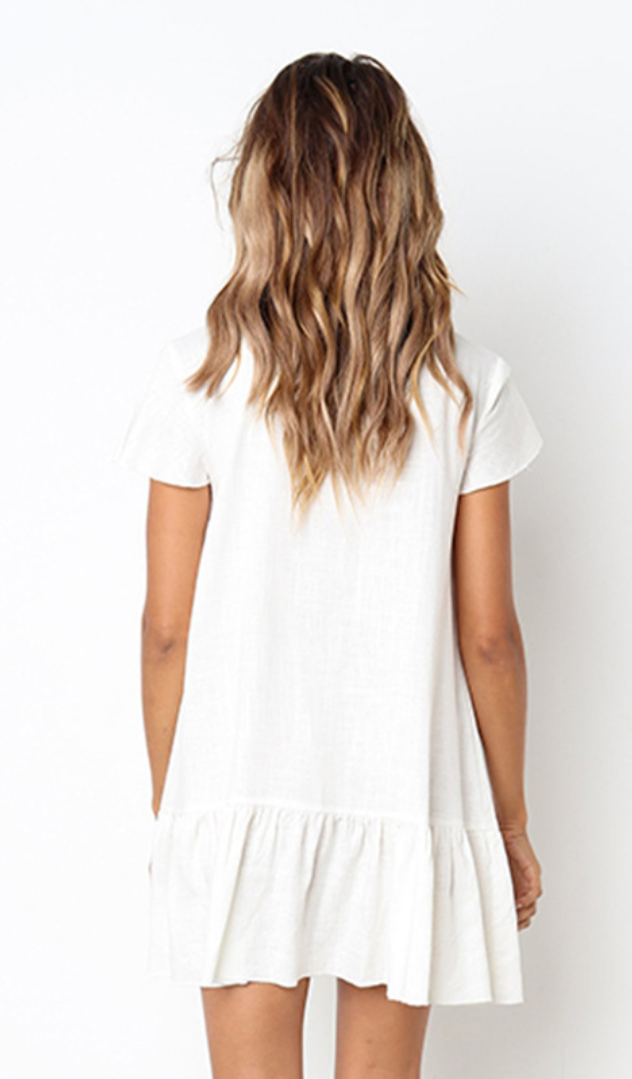 Solid Button Up Short Sleeve Dress