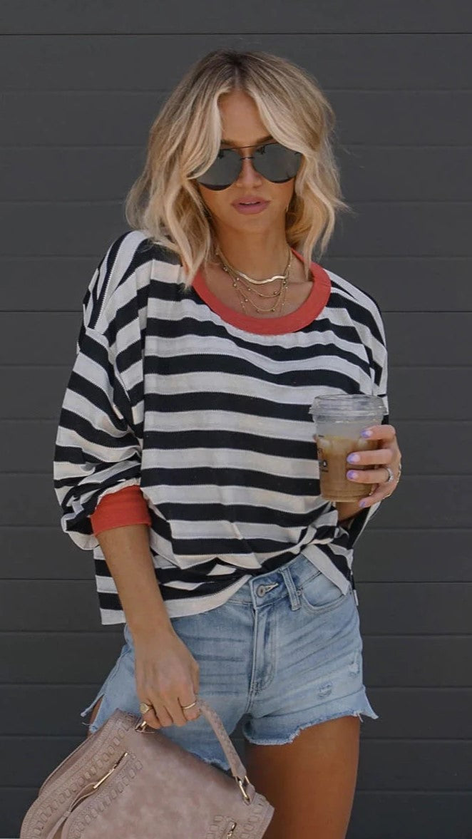 Black Striped Loose Fit Top