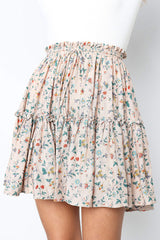 Delicate Beige Floral Withdraw Mini Skirt