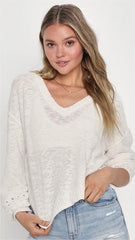 White Solid Knit Sweater